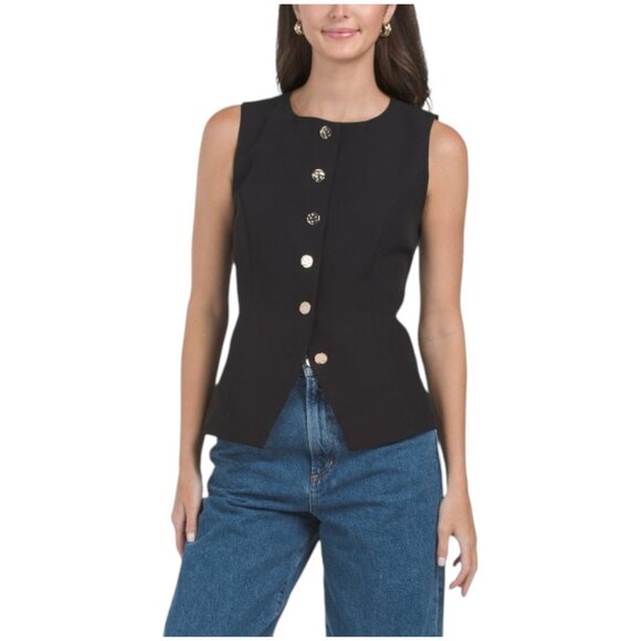 GEMMA+ JANE Jackets & Blazers - GEMMA+ JANE Scoop Neck Vest With Gold Tone Buttons